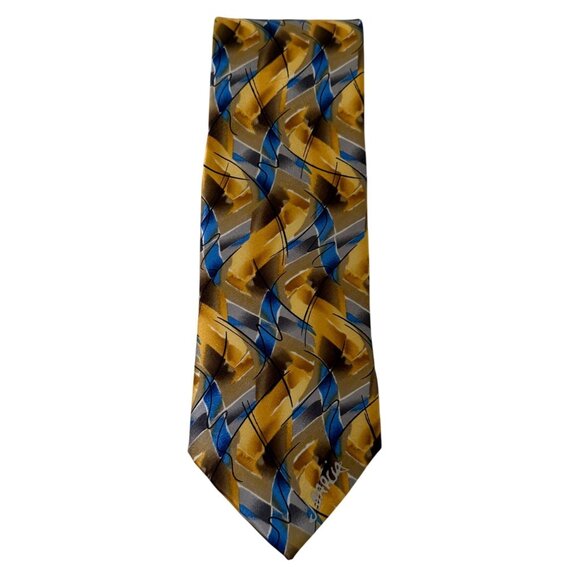 J. Garcia Carousel Collectors Edition Silk Tie Abstract Blue Yellow 3.5 x 60 - Picture 5 of 9